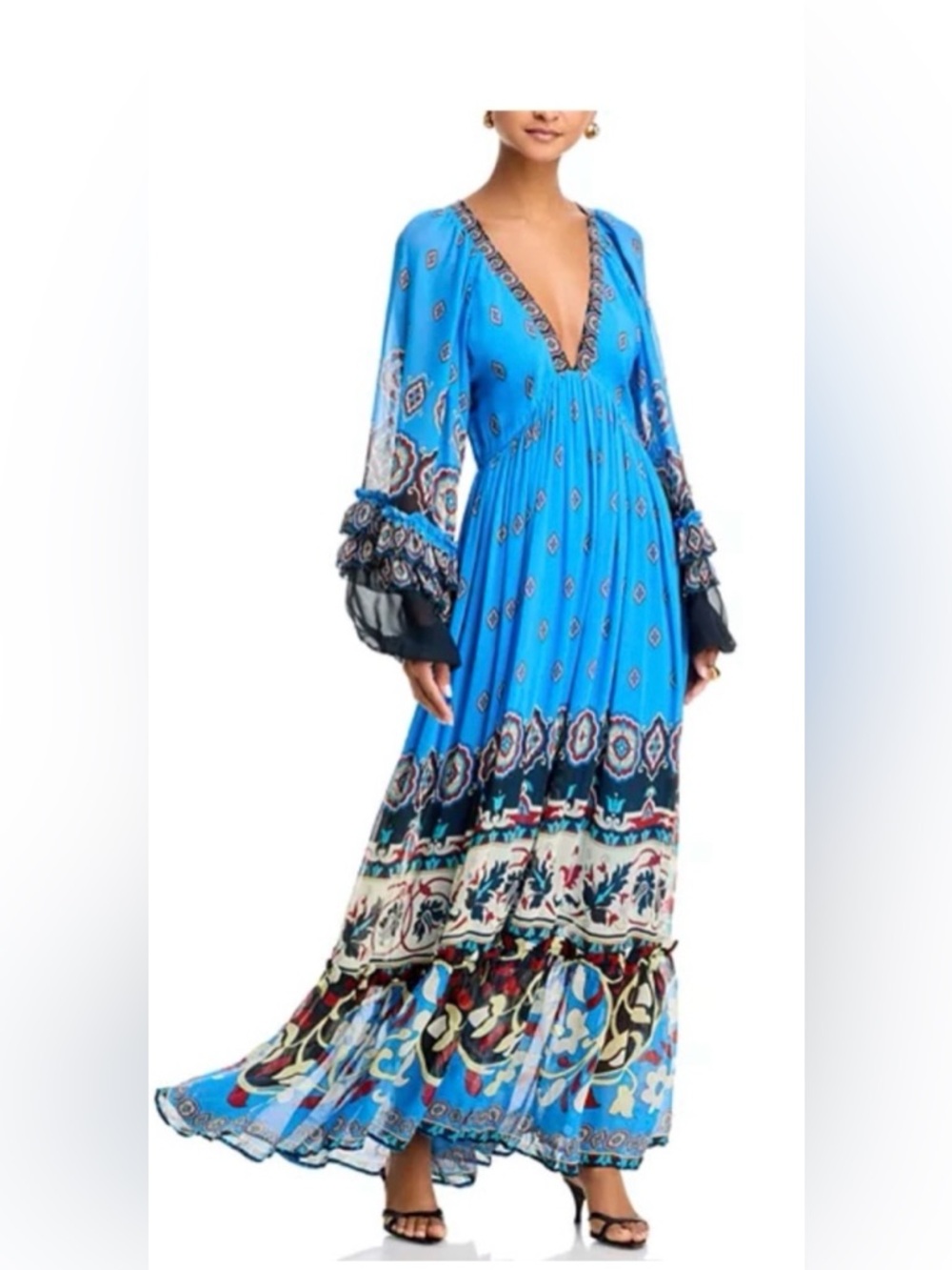 FARM RIO Blue Ainika Tiles Maxi Dress XS